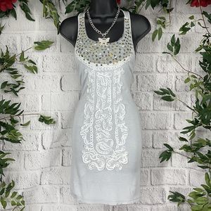 DEFECTS Women’s Interlud Gray X-Long Studded & Embroidered Tank Top (M) DA01